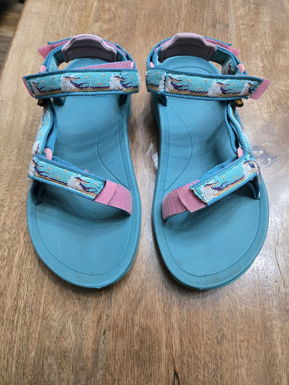 Teva teal sandals with pink accents